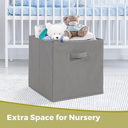 11x11 Storage Bins, Set of 3 Storage Cubes, Collapsible Cube Storage Box, Fabric Closet Organizers with Handles for Home, Office, Closet Shelf Cabinet, Bookcase, Grey - Image 6