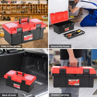 MAXPOWER 17 inch Tool Box, Small Plastic Toolbox with Handle - Image 5
