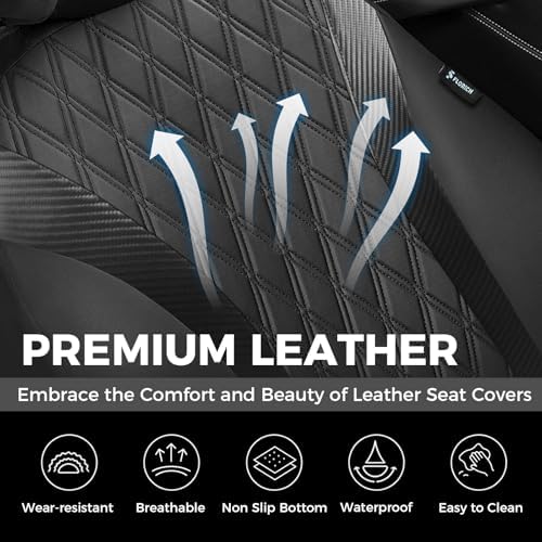 FLORICH Seat Covers Full Set, Leather Seat Covers for Cars, Waterproof Car Seat Protector Breathable, Front and Rear Seat Covers for Cars, Automotive Seat Covers Universal Fit for Most Car SUV Truck - Image 6