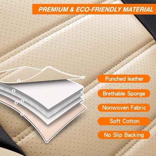 MINGBRON Seat Covers, Car Seat Covers Front Seats, Car Seat Cover, Car Seat Protector Waterproof, Car Seat Cushion Nappa Leather, Beige Seat Covers Carseat Cover Universal Fit for Most Cars - Image 6