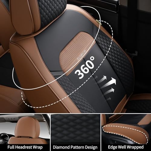 FLORICH Car Seat Covers Front Seats Only, Luxury Leather Seat Covers Universal Anti-Slip Driver Seat Cover, Automotive Vehicle Seat Covers fit for Trucks Vans SUVs Sedans (2 Packs, Light Coffee) - Image 3