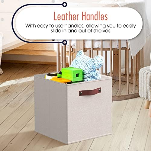Ornavo Home 13x13 Foldable Fabric Storage Cube Bins, 6 Pack, Beige - Image 5