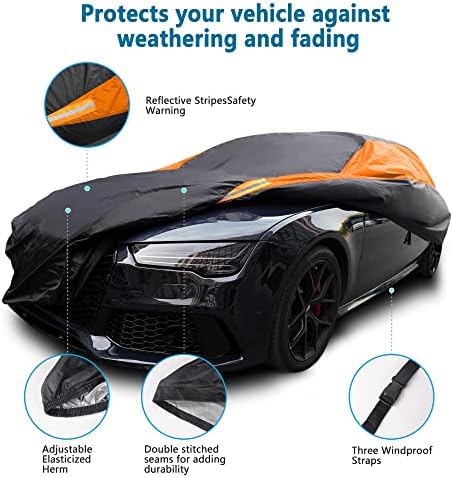 MORNYRAY Waterproof All Weather Snowproof UV Protection Windproof Outdoor Full car Cover, Universal Fit for Sedan (Fit Sedan Length 194-206 inch, Orange) - Image 2