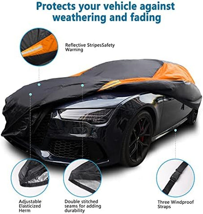 MORNYRAY Waterproof All Weather Snowproof UV Protection Windproof Outdoor Full car Cover, Universal Fit for Sedan (Fit Sedan Length 194-206 inch, Orange) - Image 2