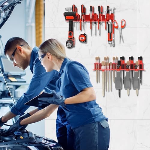 Metal Screwdriver Organizer, Wall Mount Plier Organizer Hammer Holder, Hand Tool Storage Rack for Garage Workshop Workbench(Red, 1PC) - Image 6