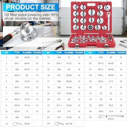 35PCS Oil Filter Wrench Set, 1/2" Drive Cup Type, Stainless Steel - Image 6