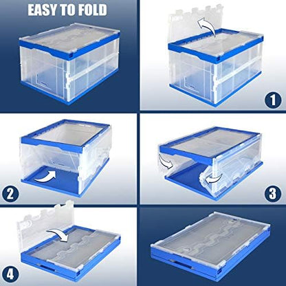 Mount-It! Clear Collapsible Storage Crate 3-Pack, 65L Folding Bins - Image 2