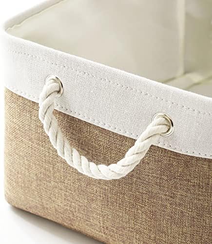 Fabric Storage Baskets - Rectangular Baskets for Organizing Fabric, Shelves & Decorative Use (White & Khaki) - Image 4