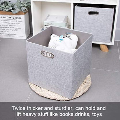 Thicker Fabric Storage Cubes 13 inch Collapsible Storage Bins for Organization, Cubby Storage Boxes for Organizing Shelf Cabinet Bookcase, 2pcs, Sliver Grey - Image 7