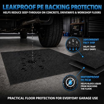 31'' x 36'' Garage Floor Mat, Absorbent Garage Mat for Oil Spills, Garage Floor Mats for Under Car & Motorcycle, Reusable Leakproof Garage Carpet with PE Backing for Driveway Drips and Stains - Image 4