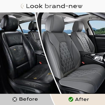 Coverado Car Seat Covers, Front Seat Cover, 2 Pack Luxury Faux Leather Seat Covers for Cars, Waterproof Car Seat Protector Car Seat Cushion, Universal Automotive Seat Covers Fit for Most Cars - Gray - Image 6