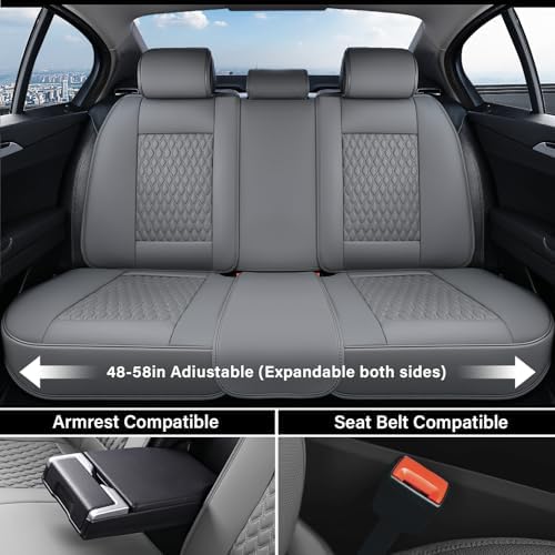 Coverado Car Seat Covers Full Set, Nappa Leather Seat Covers for Car, Waterproof Car Seat Protector with Lumbar Support, Automotive Seat Covers Universal Fit for Most Cars SUV Trucks (Gray) - Image 5