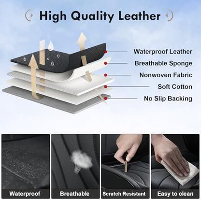 Coverado Car Seat Covers, 5 Seats Black Seat Covers for Car, Luxury Faux Leather Seat Cover, Front and Back Seat Cover, Waterproof Car Seat Protector, Universal Car Seat Cushions Fit for Most Vehicles - Image 5