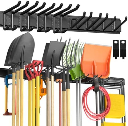 Garage Tool Organizer Wall Mount, 64" Heavy-Duty Metal Wall Organizer, 4 Rails with 8 Adjustable Hooks, Garden Storage Rack for Organization, Sturdy Tool Hanging Holder for Shovel Shed Yard by BlumeTrec