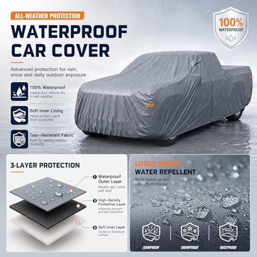 Truck Cover Waterproof All-Weather,Outdoor Full Exterior Pickup Covers for Truck Cover with Camper Shell Topper 242-262 inch,with Windshield Sun Shade,Size T7+ (See SizeChart) - Image 2