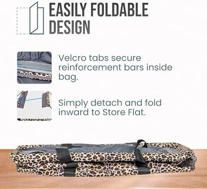 Extra Large Utility Tote Bag - Oversized Collapsible Reusable Wire Frame Rectangular Canvas Basket With Two Exterior Pockets For Beach, Pool, Laundry, Car Trunk, Storage - Leopard - Image 6
