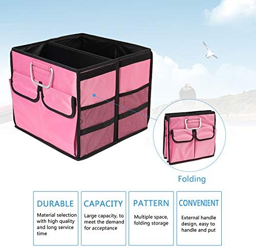 Car Trunk Organizer Collapsible Portable Multi Compartments Organizer with Non Slip Straps for SUV Truck Auto Vehicle Car Auto Minivan(Small without cover, Pink) - Image 6