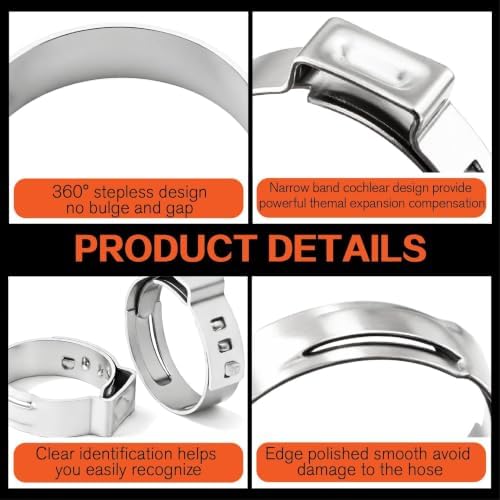 360PCS 304 Stainless Steel Single Ear Stepless Hose Clamps Assortment Kit - Image 3