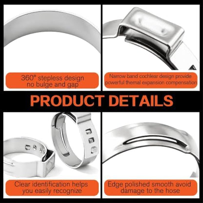 360PCS 304 Stainless Steel Single Ear Stepless Hose Clamps Assortment Kit - Image 3