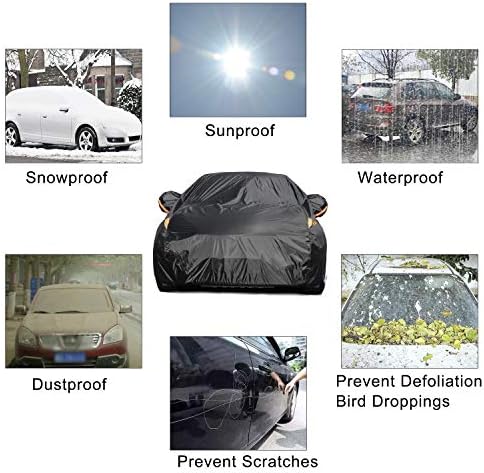 UV Protection Car Cover Windproof Dustproof Scratch Resistant Outdoor Universal Full Car Covers for Sedan XL (Black, 191" - 201") - Image 3