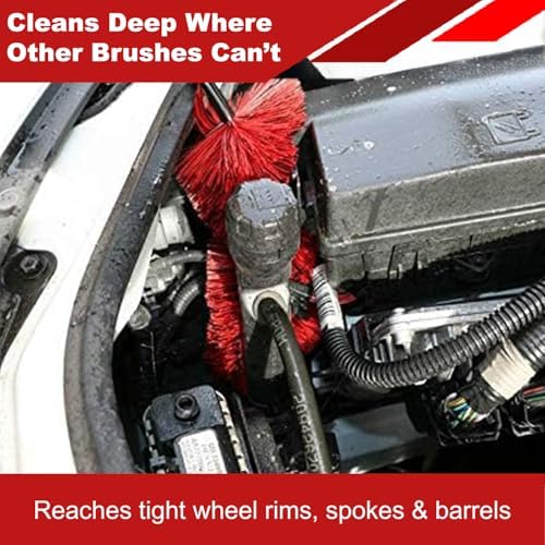 EZ Detail Brush Big - Red - Wheel Rim Cleaner for Cars, Bike, Trucks, Motorcycle, and Other Vehicles. Non-Scratch Auto Detailing Tool, Easily reaches Nook and Crannies - Image 3