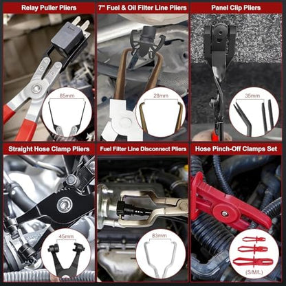 38-Piece Automotive Hose Clamp Pliers Set & Fuel Line Disconnect Tool Kit with Electrical Connector Disconnect Pliers, Terminal Pin Removal Tools, Hose Removal Pliers, Pinch-Off Clamps & Toolbox - Image 5