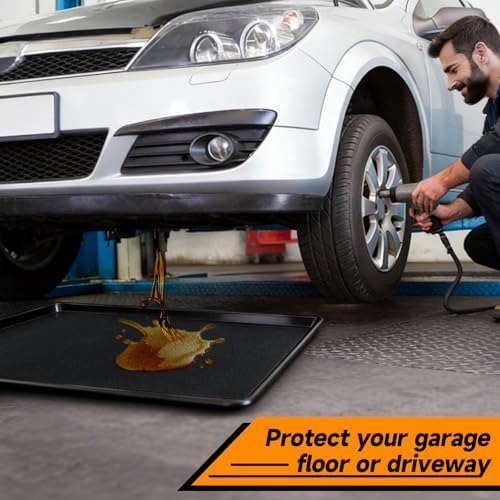 Oil Drain Pan,35" x 24" Large Oil Drip Tray for Under Car with No Splatter Pad, Leak-Proof Garage to Keep Floor Clean, Reusable Automotive Fluid Change Tray (3 PCS) - Image 4