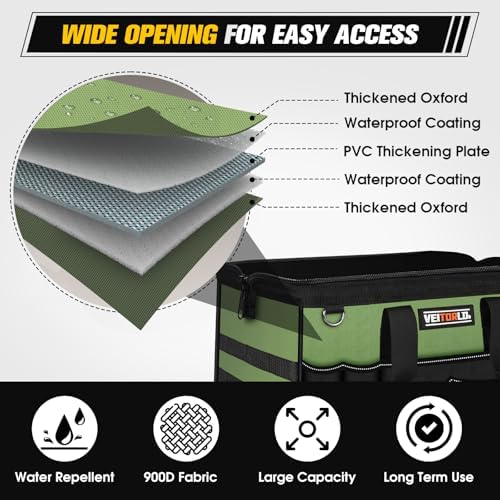 18-Inch Heavy Duty Tool Bag, 19-Pockets Tool Box Organizer, Portable Toolbag W/Soft Handle for Organized Storage, Mechanic Gifts for Men Dad Husband Fathers Day, Wide Mouth Electrician Toolbox, Green - Image 5