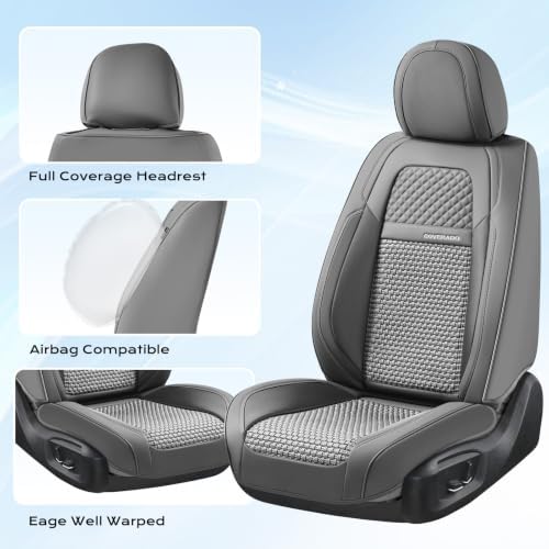 Coverado Car Seat Covers Full Set, Nappa Leather Seat Covers for Cars, Waterproof Car Seat Protector, Front and Back Seats Universal Fit for Most Vehicles, Gray - Image 3