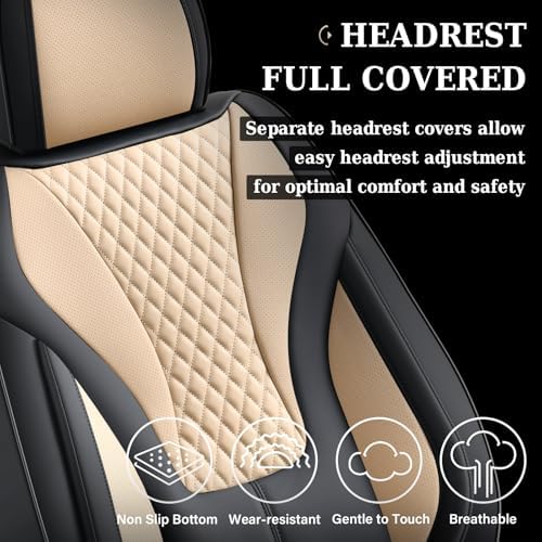 Coverado Waterproof Nappa Leather Car Seat Covers, Automotive Seat Covers，Front Car Seat Cushion & Car Seat Protector, Black&Beige Seat Covers Universal Fit for Most Cars, SUVs, Trucks - Image 4