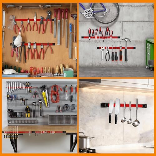 24" Magnetic Tool Holder Strip, 4 Pieces Red Metal Tool Organizer Rack with Stainless Steel Surface, Magnet Bar for Garage Workshop, Easy To Install with Mounting Screws - Image 6