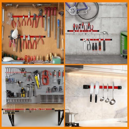 24" Magnetic Tool Holder Strip, 6 Pieces Red Metal Tool Organizer Rack with Stainless Steel Surface, Magnet Bar for Garage Workshop, Easy To Install with Mounting Screws - Image 6