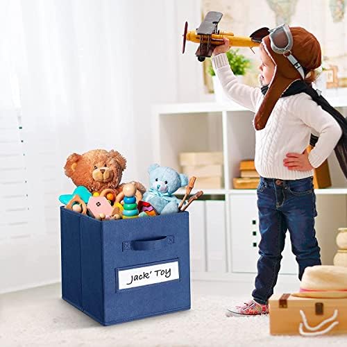 13x13x13 storage cube bins(Set of 8) Fabric storage cubes with 8 Labels Window Cards & a Pen, storage cubes 13x13, Collapsible 13 inch cube storage bins, Cubby Boxes, Navy Blue - Image 5