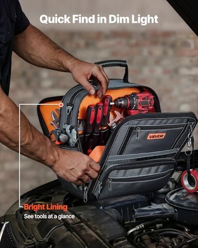 VEVOR Tool Bag, 13.2 Inch, 34-Pocket Portable Large Tool Box Organizer Storage, Carry Toolbox with Hard Plastic Base, Large Zipper, Adjustable Shoulder Strap, for Men Women Dad Husband Fathers Day - Image 6