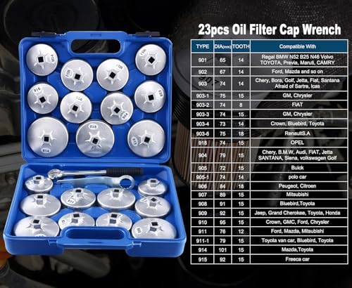 8MILELAKE 23PC Oil Filter Removal Cap Wrench Garage Socket Set Automotive Removal Garage Tool - Image 2