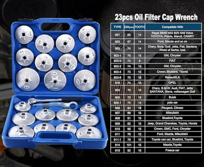 8MILELAKE 23PC Oil Filter Removal Cap Wrench Garage Socket Set Automotive Removal Garage Tool - Image 2