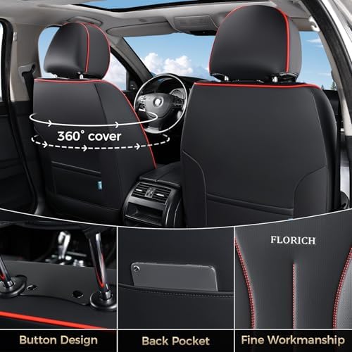 FLORICH Leather Car Seat Cover, Car Seat Covers Full Set, Waterproof Car Seat Protectors 5 Seats, Front and Rear Seat Covers for Cars, Automotive Seat Covers Protector Fit for Most Cars Trucks - Image 3