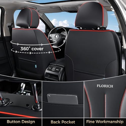 FLORICH Leather Car Seat Cover, Car Seat Covers Full Set, Waterproof Car Seat Protectors 5 Seats, Front and Rear Seat Covers for Cars, Automotive Seat Covers Protector Fit for Most Cars Trucks - Image 3