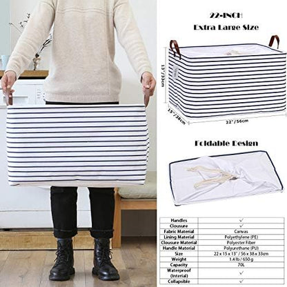 Hinwo 70L Extra Large Canvas Storage Bin with Lid and Handles - Image 5