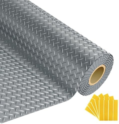 Grandroad auto 10x25 FT Garage Floor Mat, 2.8mm Thickened Flooring Roll for Under Car Diamond Plate PVC Rubber Mat with 20 Pcs Tapes, Non-Slip Floor Mat for Garage, Warehouse, Trailer, Gyms, Gray by GrandroadAuto