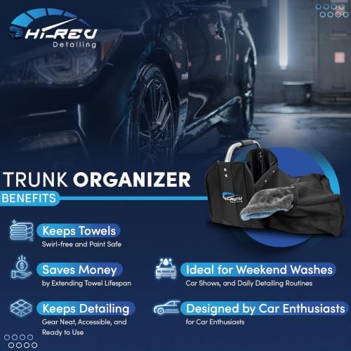 Towel Locker Car Detailing Trunk Organizer with Breathable Microfiber Towel Storage Bag, Protects Drying Towels from Trunk Dirt and Grit, Collapsible Caddy with Bottle Pockets - Image 4