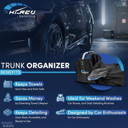 Towel Locker Car Detailing Trunk Organizer with Breathable Microfiber Towel Storage Bag, Protects Drying Towels from Trunk Dirt and Grit, Collapsible Caddy with Bottle Pockets - Image 4