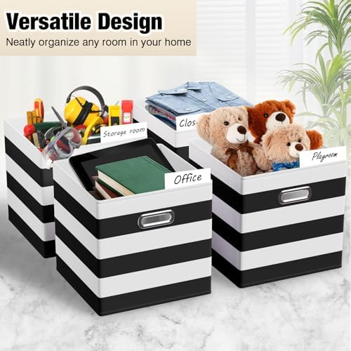 CroBlissful 13 Inch 6 Pcs Fabric Storage Cubes with Handle, Black and White - Image 4