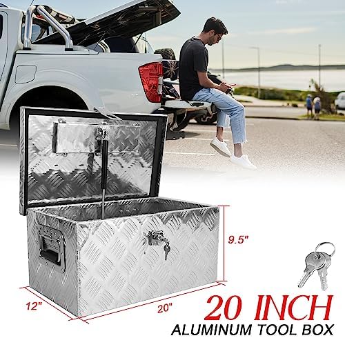 BLACKHORSE-RACING 20 Inch Aluminum Truck Tool Box with Side Handle and Lock Keys Storage Box for Pick Up Trucks, RVs, UTVs and Trailers - Image 4