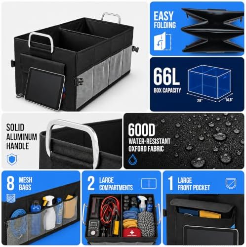 Car Trunk Organizer, Portable, Collapsible, Waterproof, Oxford Cloth, Aluminum Handle, Ideal for SUVs, Cars, Camping, Storage - Image 5