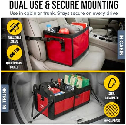 Large Car Trunk Organizer - Trunk Storage - Modular Detachable Configurable Collapsible - for SUV Minivan Truck Sedan Van - 3 Compartment XL, Red - Image 5