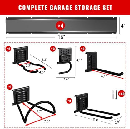 Garage Tool Organizer Wall Mount, Easy to 64inch Install Heavy-Duty Garage Storage System with 12 Adjustable Hooks, Garden Tool Rack for Shovels, Rakes, Yard Tools - Image 5