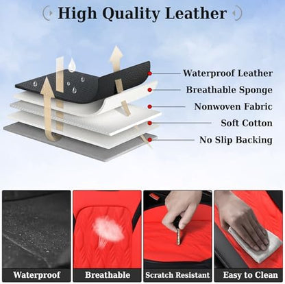 Coverado Car Seat Cover Full Set, Leather Seat Covers for Front and Rear, Waterproof Seat Covers 5 Seats, Luxury Car Seat Protectors Driver Seat Cushions Universal for Most Vehicles, Red - Image 5