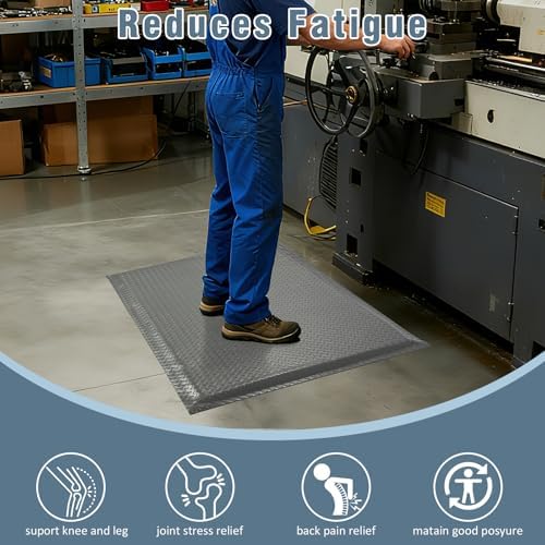 Anti Fatigue Mats Industrial 3' x 7' 15/16" Thick Ergonomic Standing Mat Commercial Heavy Duty Diamond Plate Shop Floor Mat Helps Relieve Back and Leg Soreness - Image 6