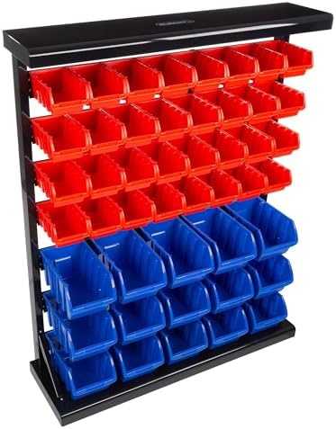 47-Bin Garage Organization Rack (15 Large, 32 Small) - Tabletop or Wall Mount Steel Rack with Removable Stackable Garage Storage Bins, Small Parts Organizer for Hardware or Office Supplies by Stalwart by Stalwart